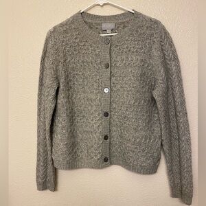 Pure Collection Button Front cardigan Cashmere Wool blend gray cable knit 8-10